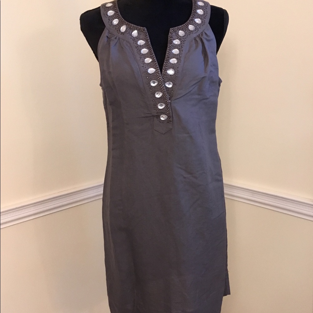 Gemstone V-neck Linen Blend Dress Sz Small